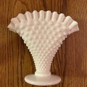 Vintage Fenton Hobnail Milk Glass Fan Vase